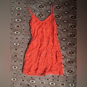 Sexy Spicy Orange Crochet Lace Mini Sun Dress by BB Dakota